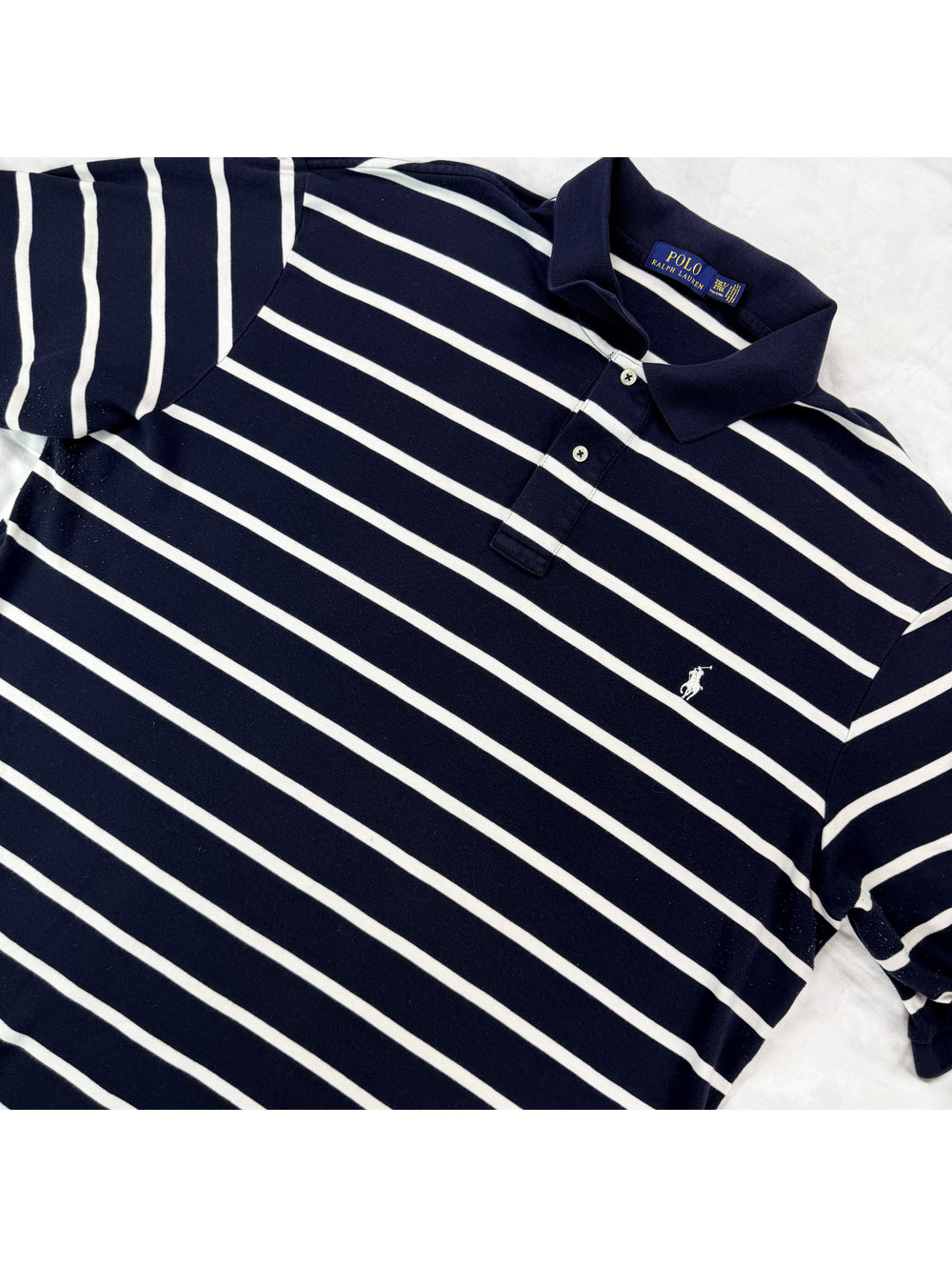 Polo Ralph Lauren Mens 2XLT Polo Shirt Navy White Stripe Big Tall Cotton Pony